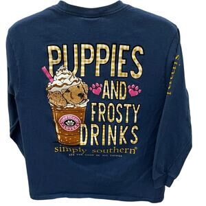 Simply Southern Girl's LG Puppies And Frosty Drinks Long Sleeve Graphic T-shirt